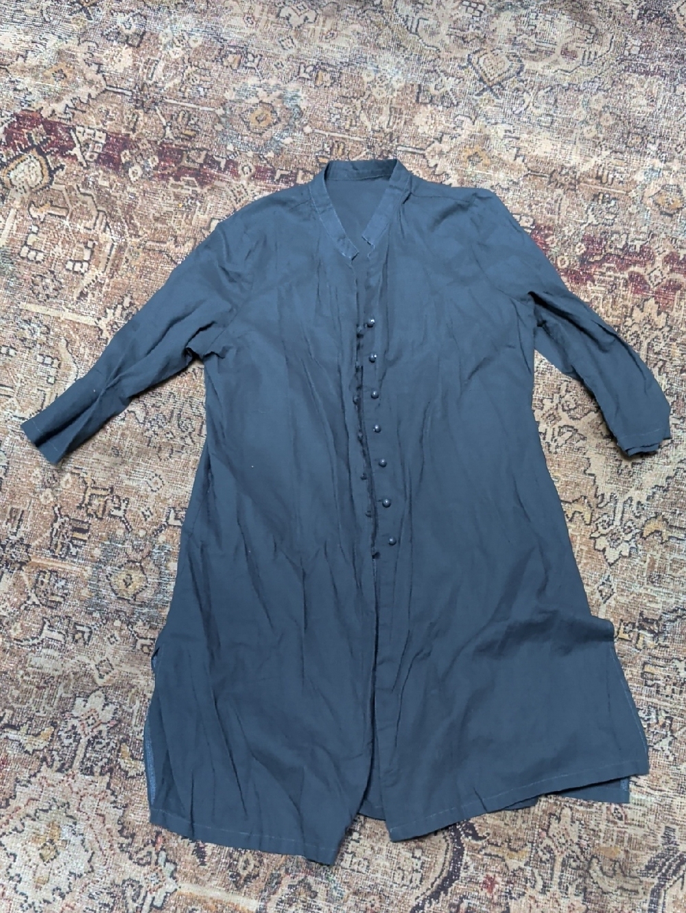 Long Black Button-Front Tunic Dress